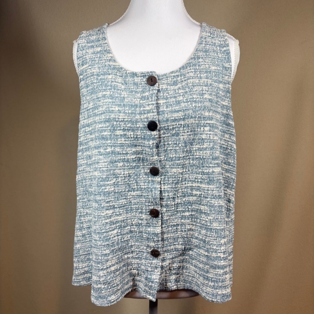 W5 Womens Y2K 90s Vest M Pastel Blue Tweed Boucle Button Up Cottagecore Preppy